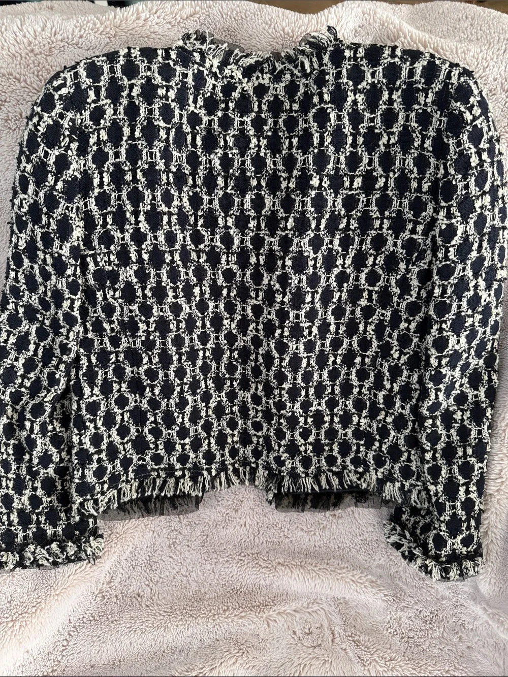 Carolina Herrera Navy and White/Cream Bouclé Cropped Jacket with 3/4 sleeves